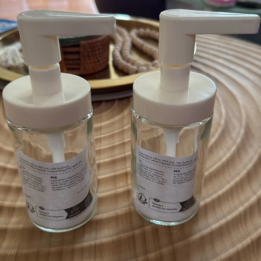 Ikea Tackan Glass Pump Bottles Soap & Lotion 7oz Dispensers 903.223.03 HTF White